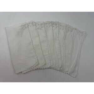 Vintage Linen Cocktail Napkins Set of 8 Embroidered Scalloped Edge 12x12 Cottage